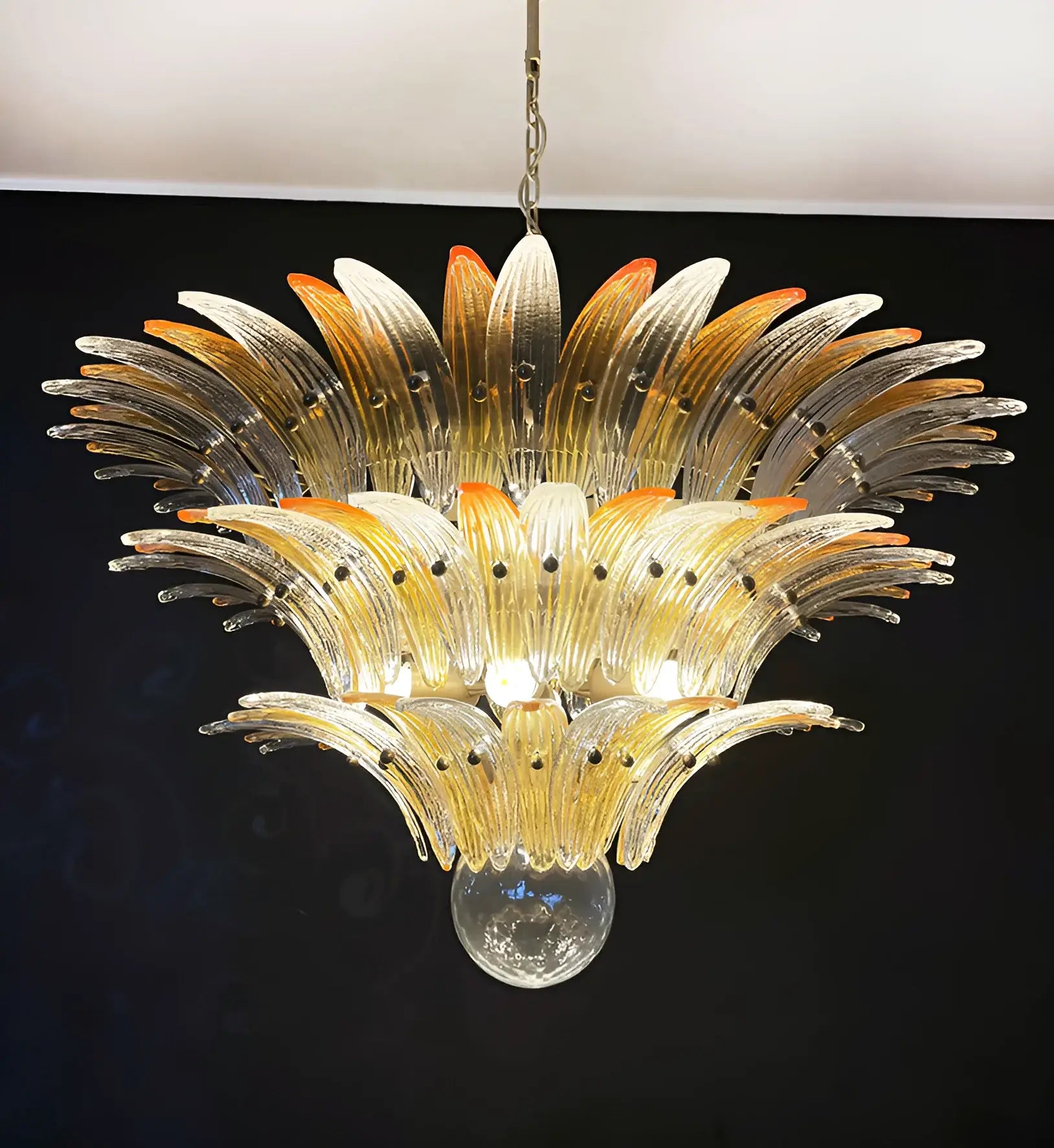 Beautifully Murano Palmette Amber Transparent Chandelier 39"