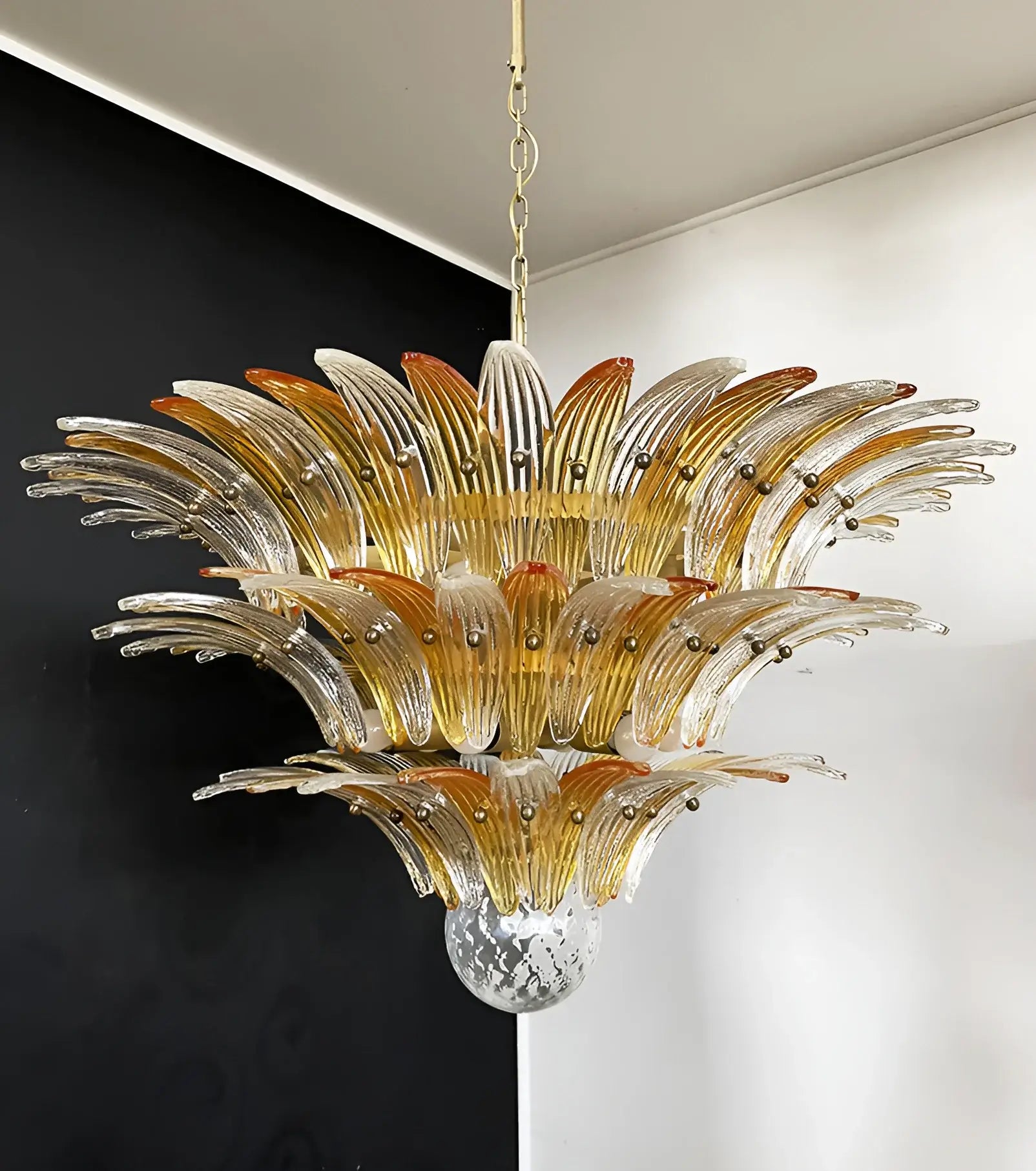 Beautifully Murano Palmette Amber Transparent Chandelier 39"
