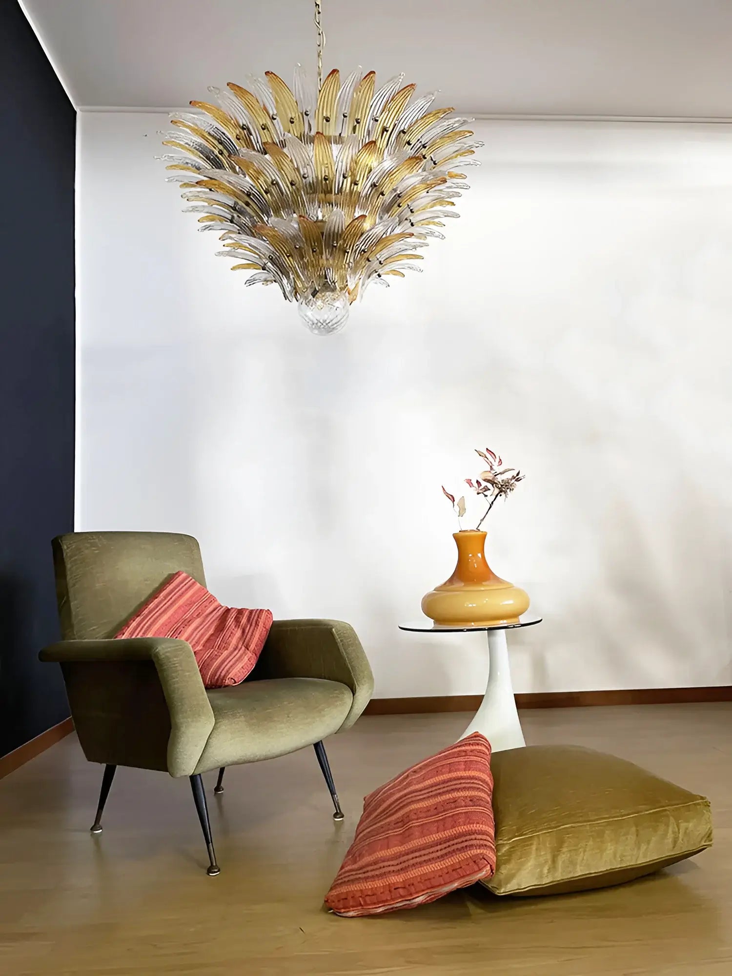 Beautifully Murano Palmette Amber Transparent Chandelier 39"