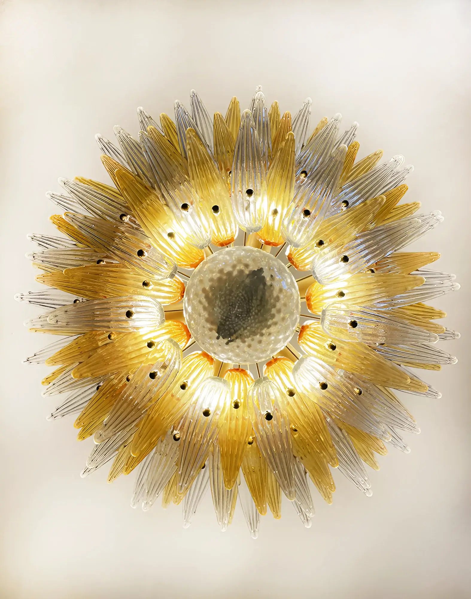 Beautifully Murano Palmette Amber Transparent Chandelier 39"