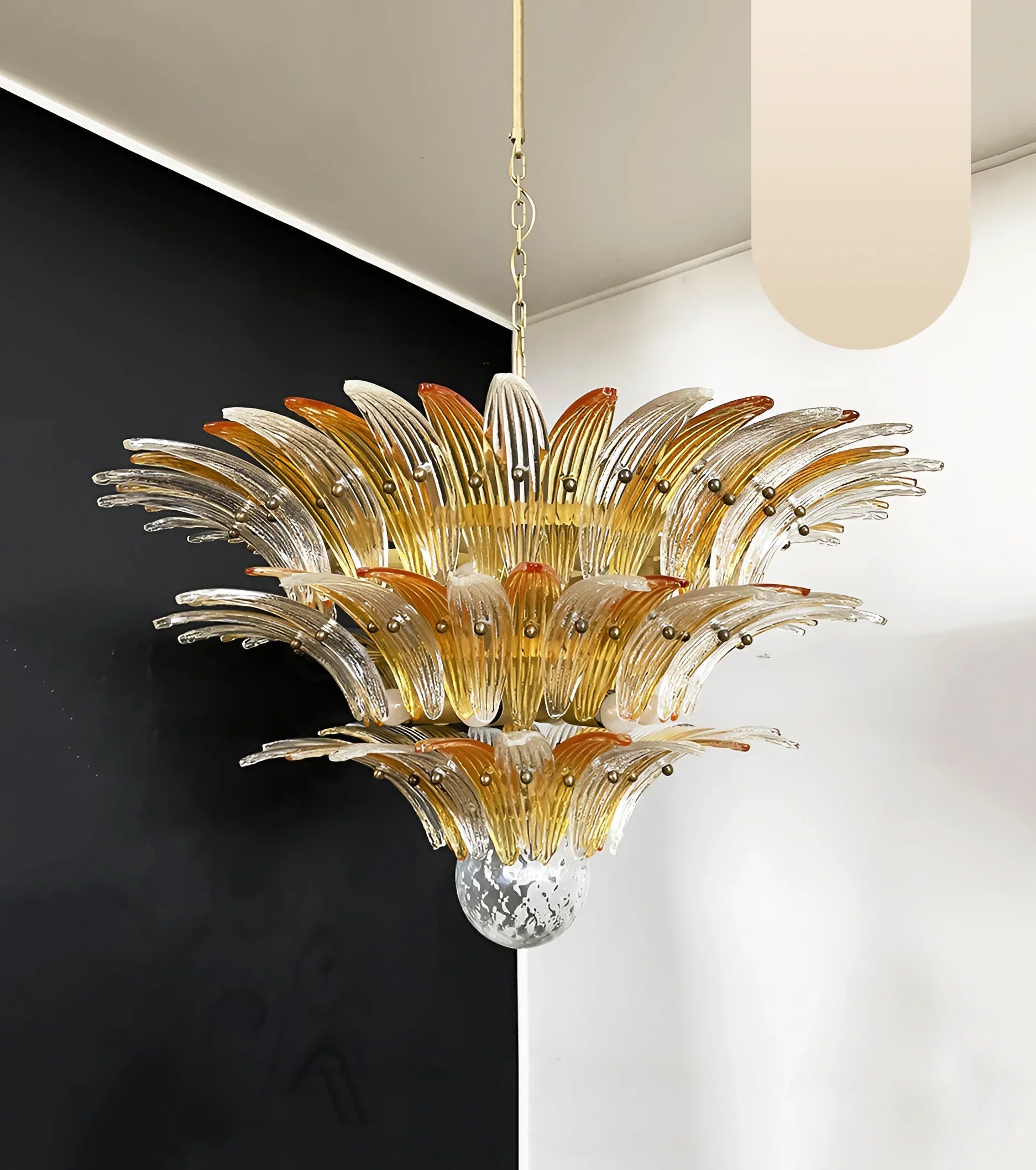 Beautifully Murano Palmette Amber Transparent Chandelier 39"