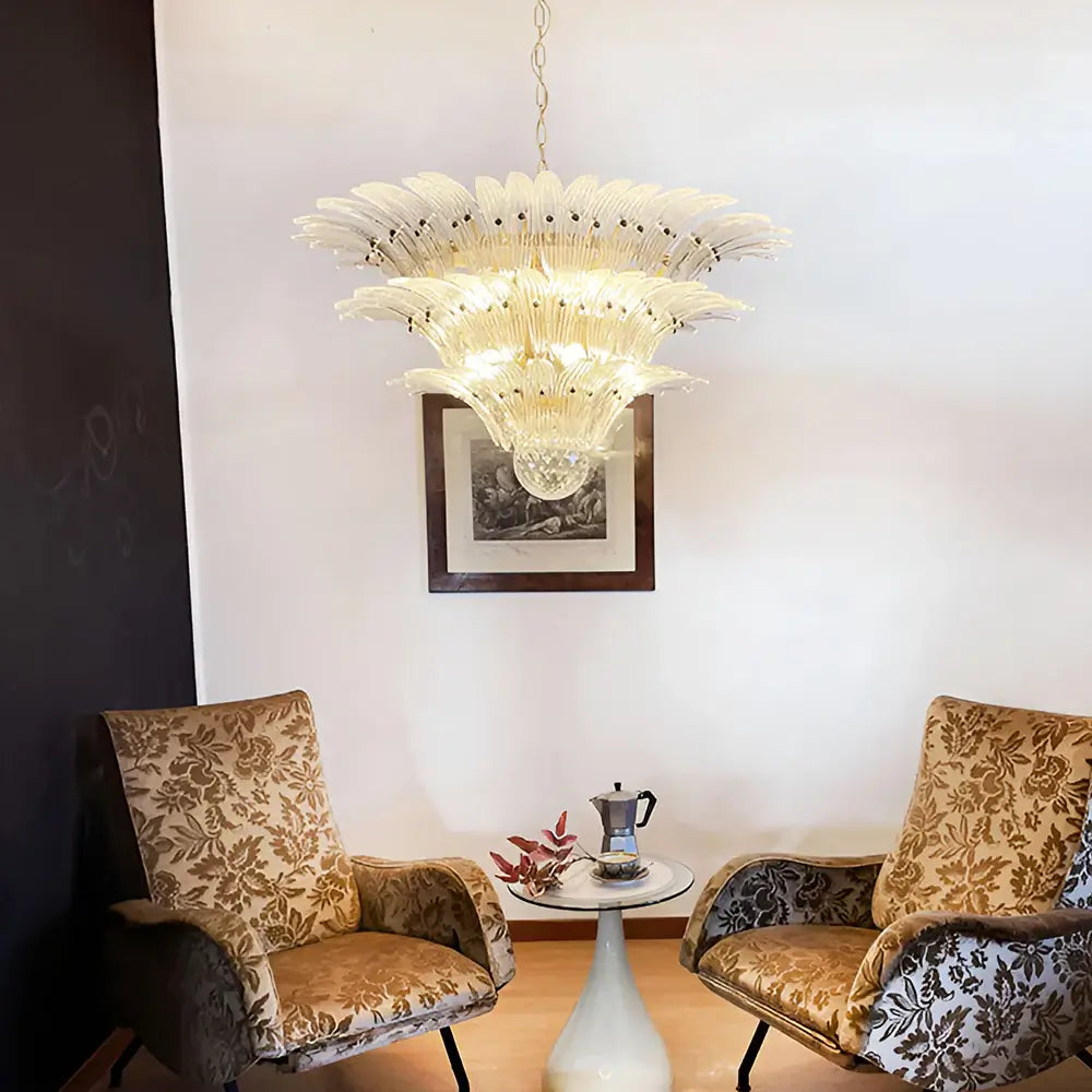Beautifully Murano Palmette Transparent Chandelier 39"