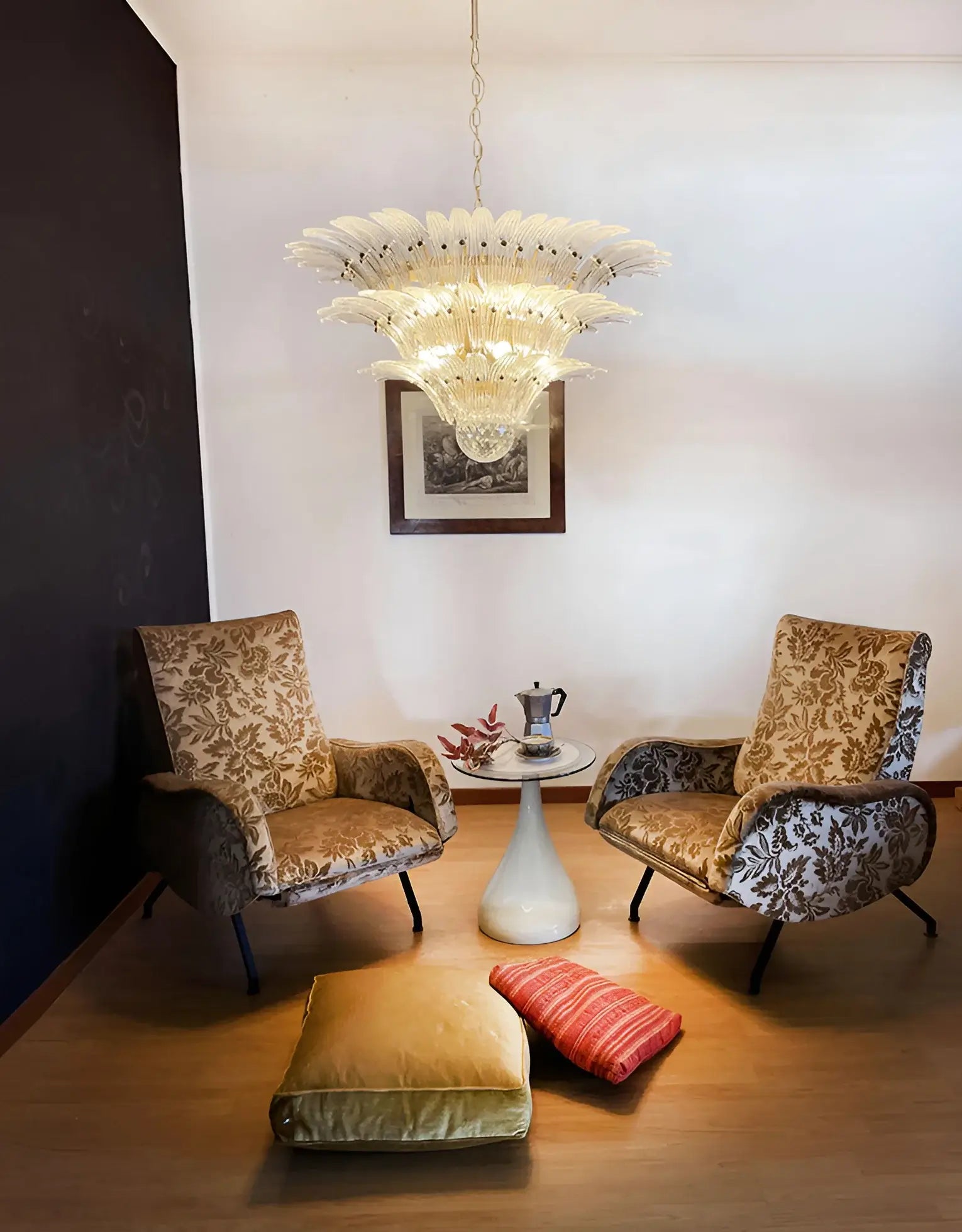 Beautifully Murano Palmette Transparent Chandelier 39"