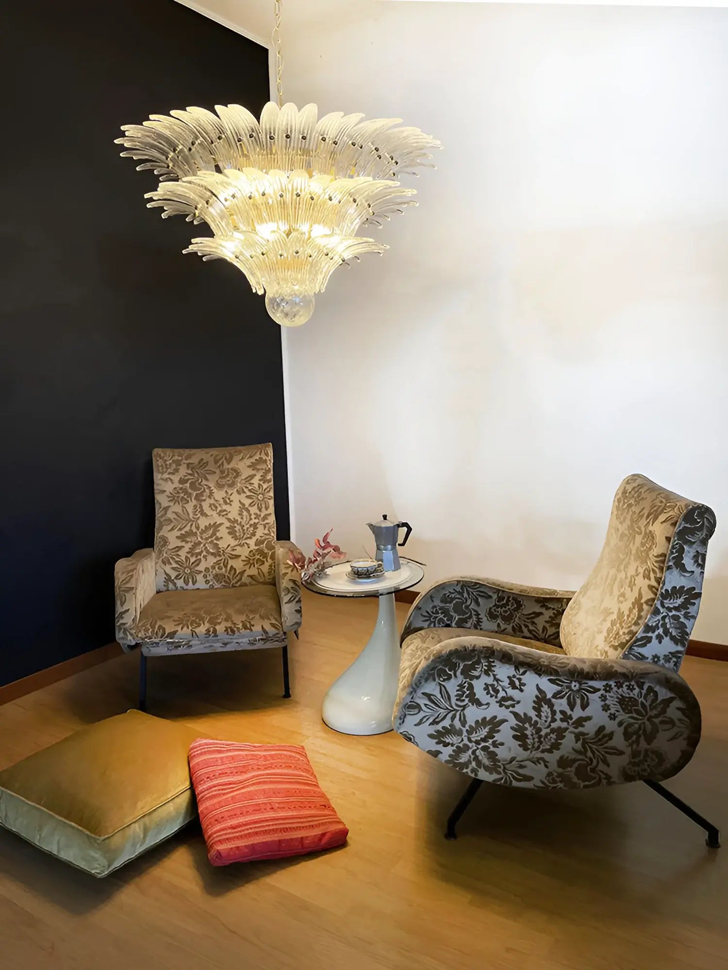 Beautifully Murano Palmette Transparent Chandelier 39"