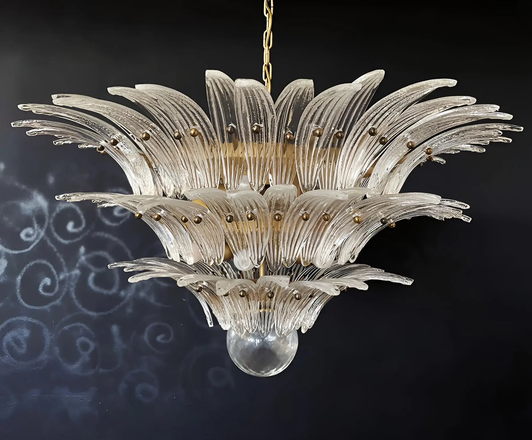 Beautifully Murano Palmette Transparent Chandelier 39"