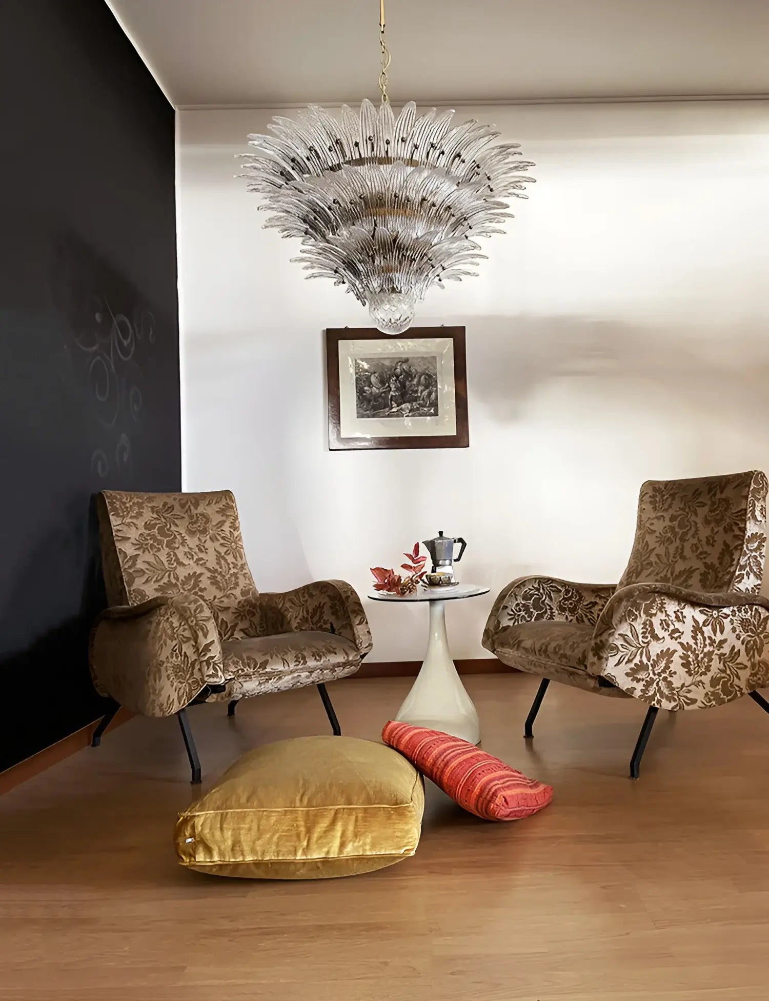 Beautifully Murano Palmette Transparent Chandelier 39"