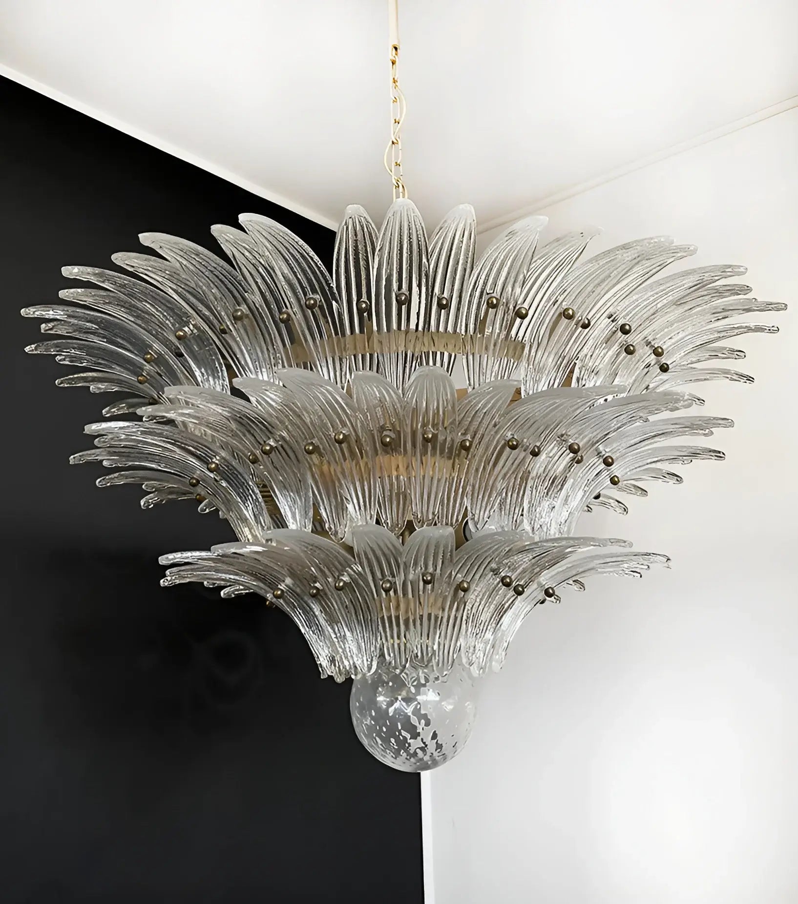Beautifully Murano Palmette Transparent Chandelier 39"