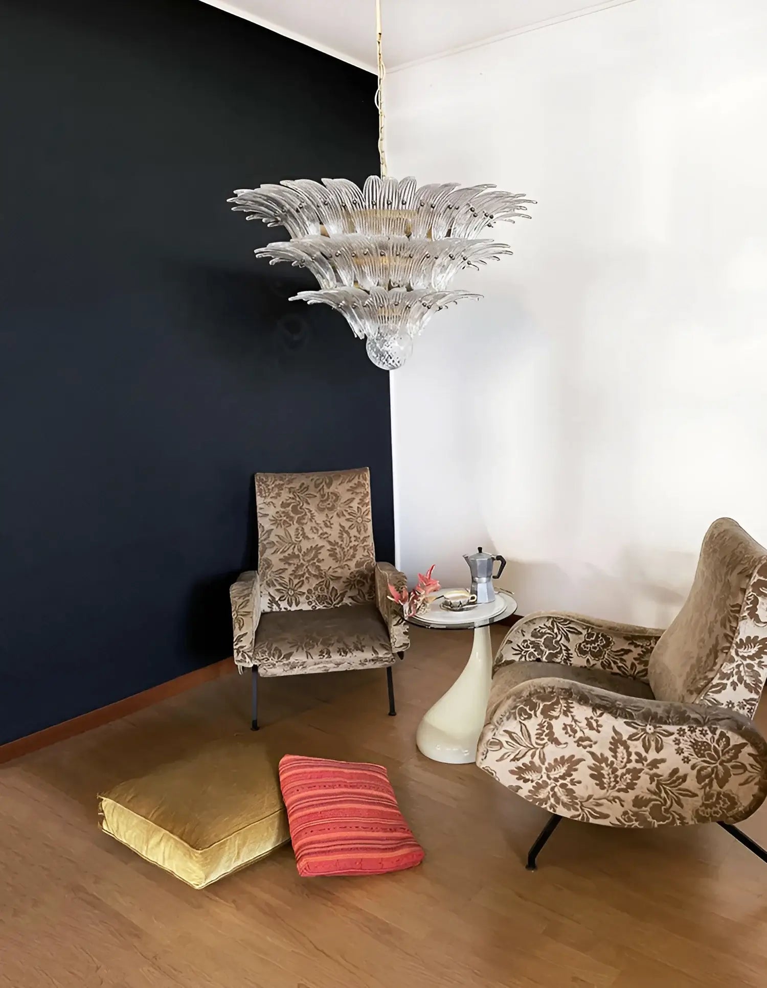 Beautifully Murano Palmette Transparent Chandelier 39"