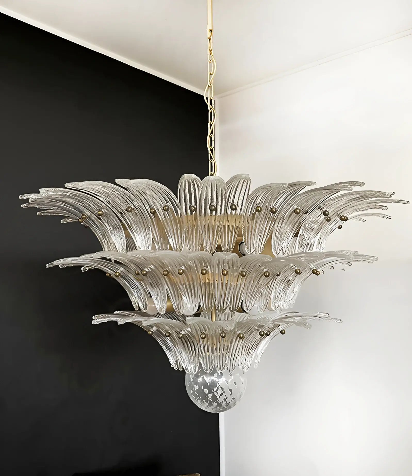 Beautifully Murano Palmette Transparent Chandelier 39"