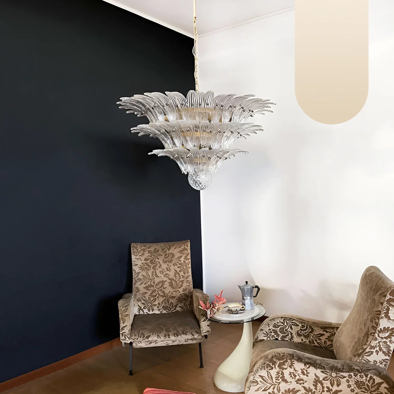 Beautifully Murano Palmette Transparent Chandelier 39"