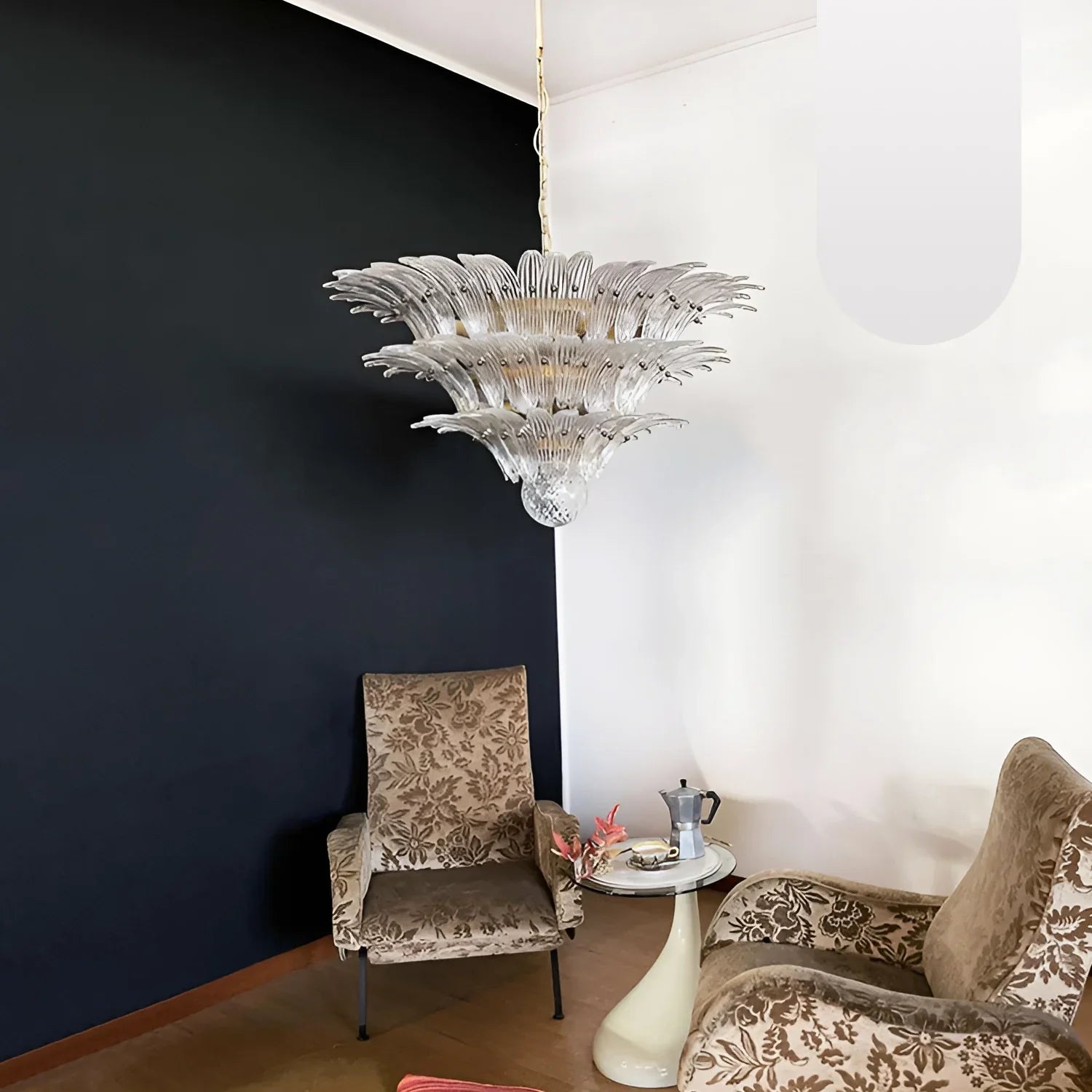 Beautifully Murano Palmette Transparent Chandelier 39"