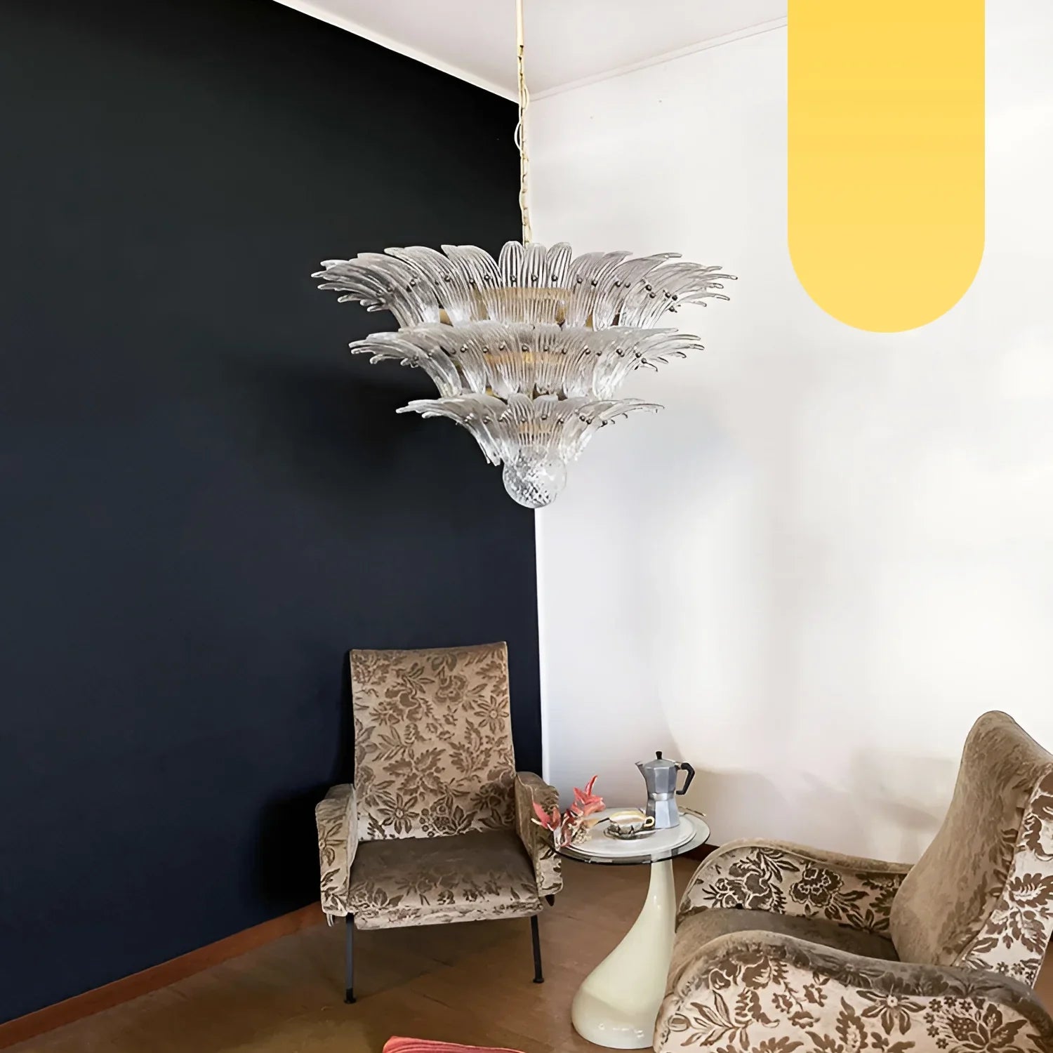 Beautifully Murano Palmette Transparent Chandelier 39"