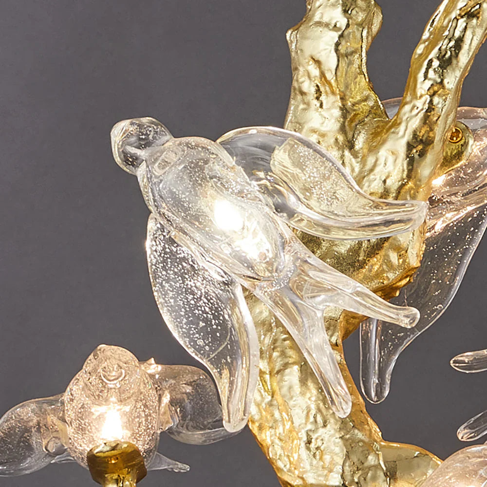 Birdy Glass Tree Branch Long Staircase Chandelier