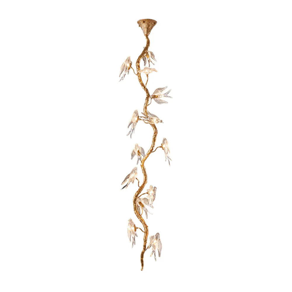 Birdy Glass Tree Branch Long Staircase Chandelier