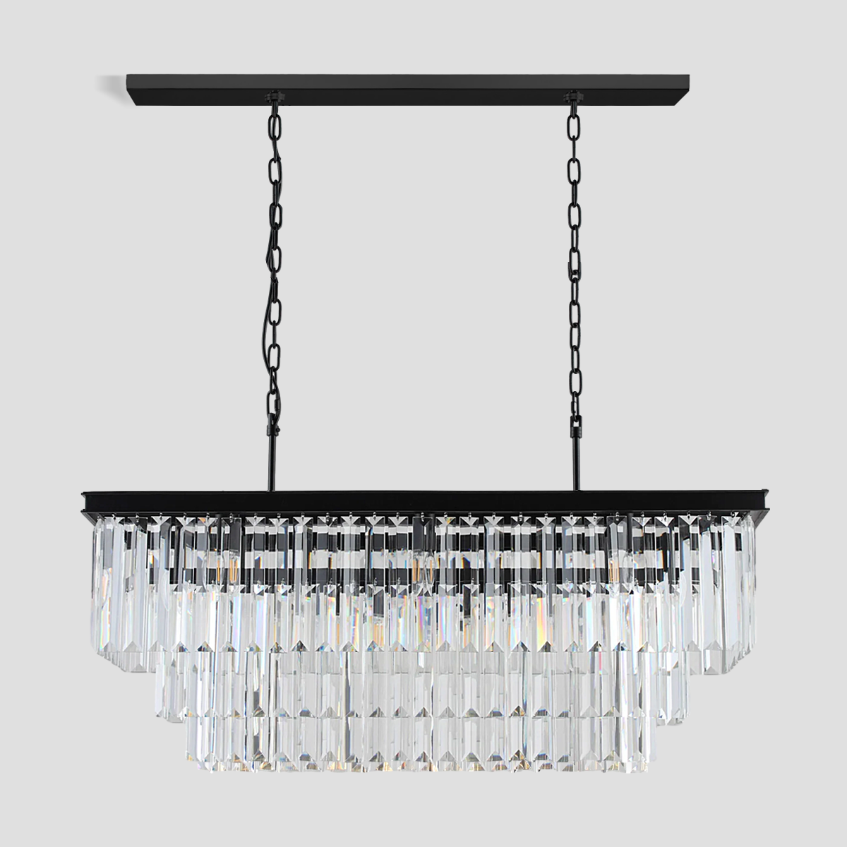 3-Tier Odeon Crystal Fringe Rectangular Chandelier