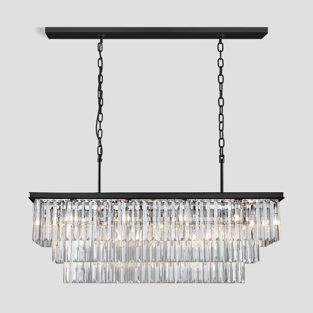 3-Tier Odeon Crystal Fringe Rectangular Chandelier