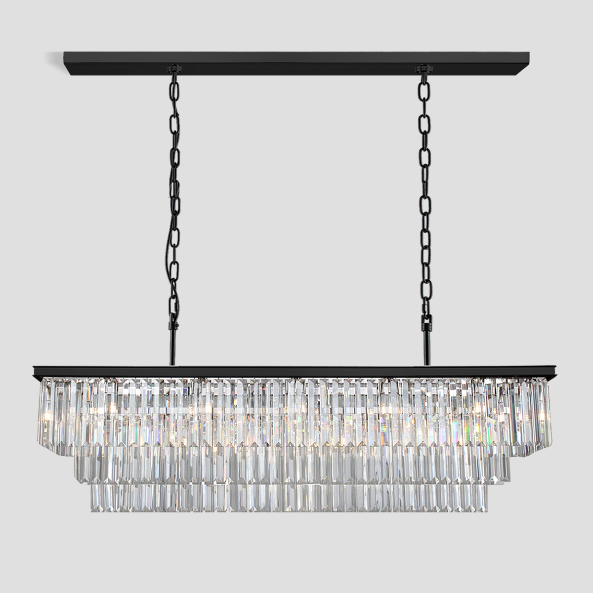 3-Tier Odeon Crystal Fringe Rectangular Chandelier