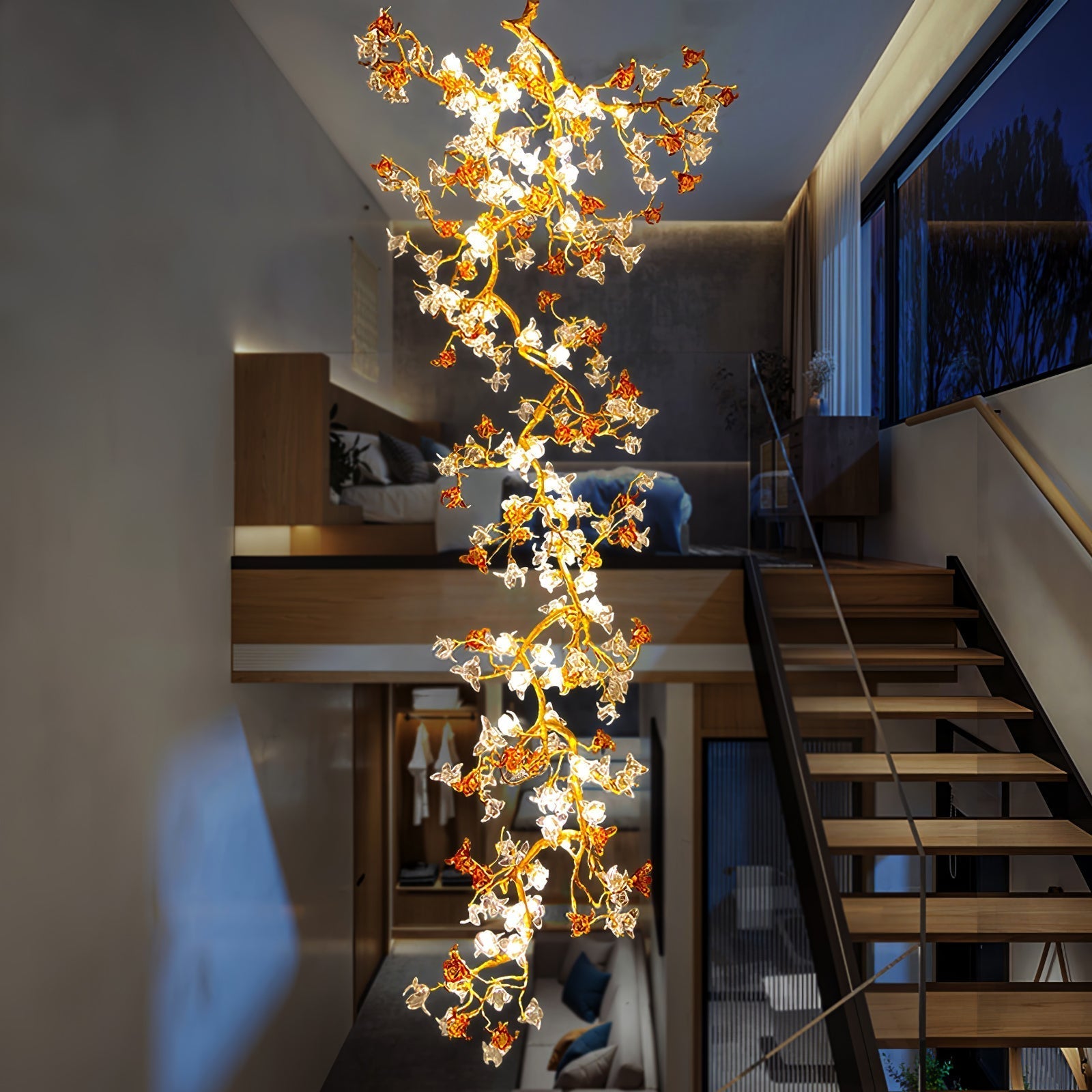 Flora Brass Maple Branch Chandelier