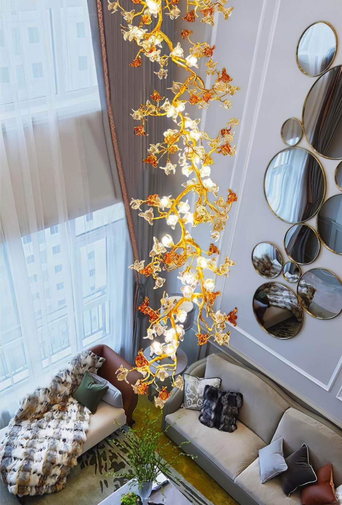 Flora Brass Maple Branch Chandelier