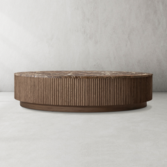 Mulho Oak Wood & Stone Round Coffee Table