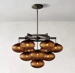 CABRETTE AMBER GALSS ROUND CHANDELIER 36"