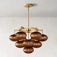 CABRETTE AMBER GALSS ROUND CHANDELIER 36"