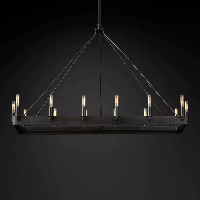 VINTAGE FILAMENT RECTANGULAR CHANDELIER 41''- LIGHTS 14