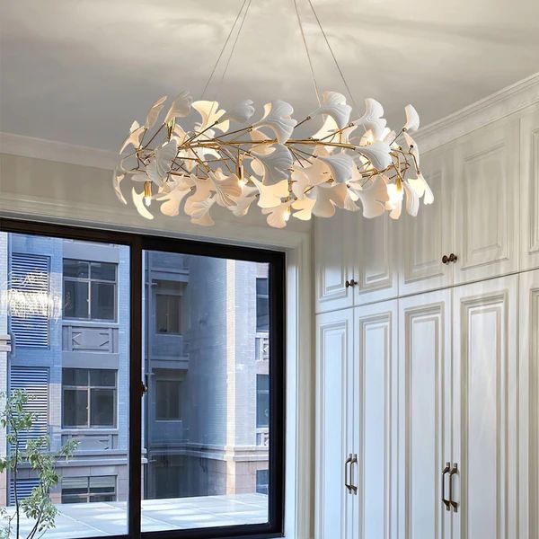 Twilight Branches Ceramic Ginkgo Circle Chandelier 24" 31" 39" 47" 59"D#color_gold