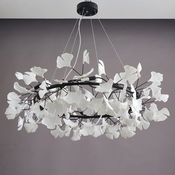 Twilight Branches Ceramic Ginkgo Circle Chandelier 24" 31" 39" 47" 59"D#color_black