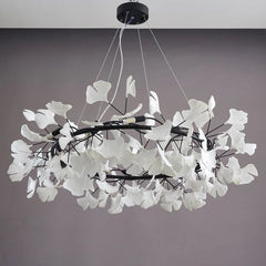 Twilight Branches Ceramic Ginkgo Circle Chandelier 24" 31" 39" 47" 59"D#color_black