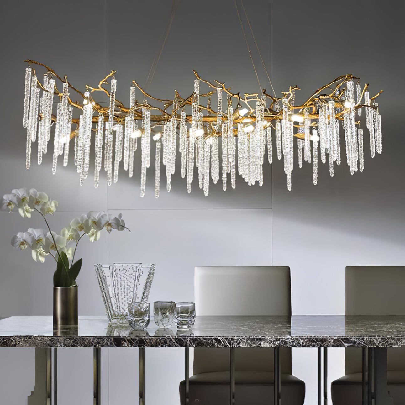 Annata Crystal Icicles Branch Brass Chandelier