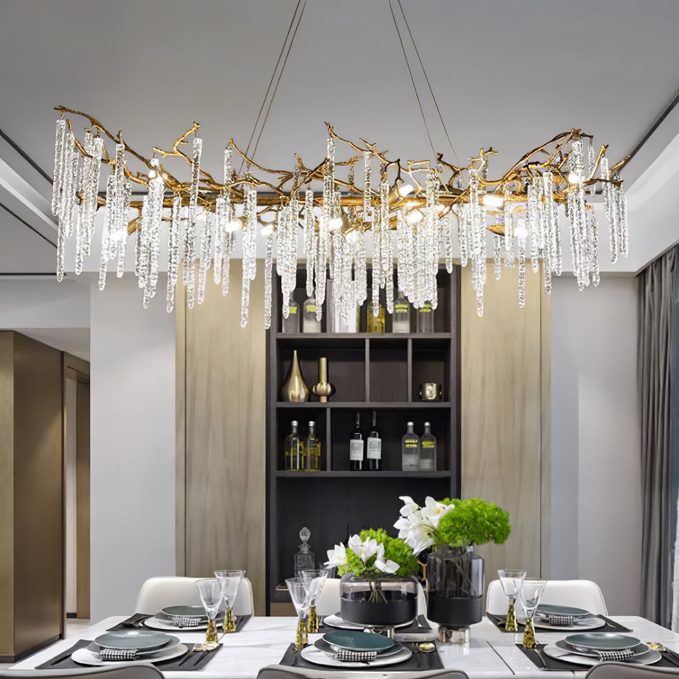 Annata Crystal Icicles Branch Brass Chandelier