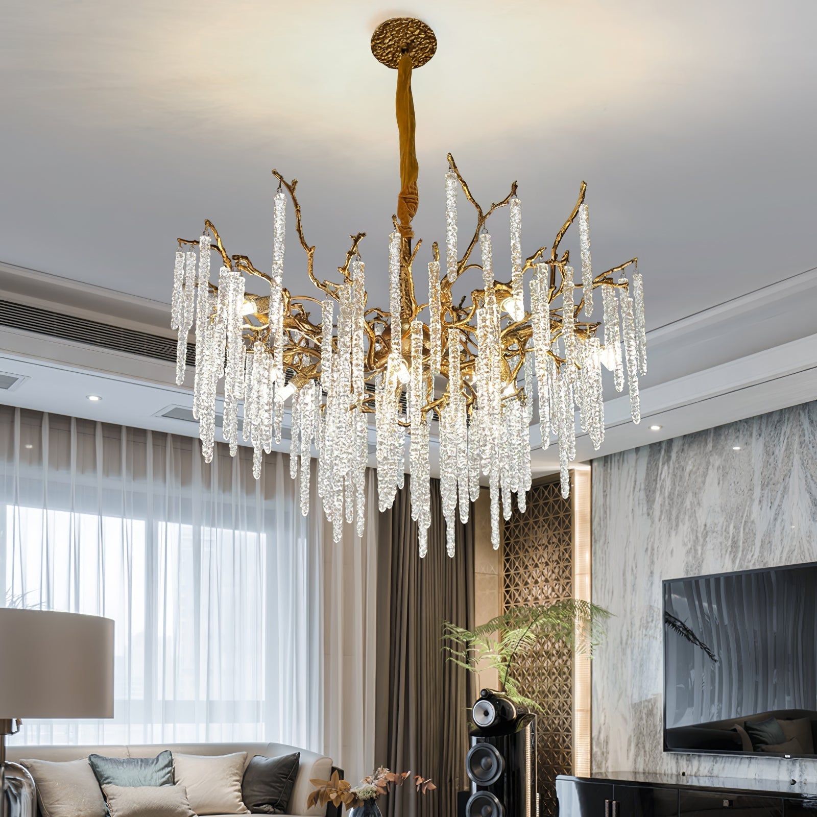 Annata Crystal Icicles Branch Brass Chandelier
