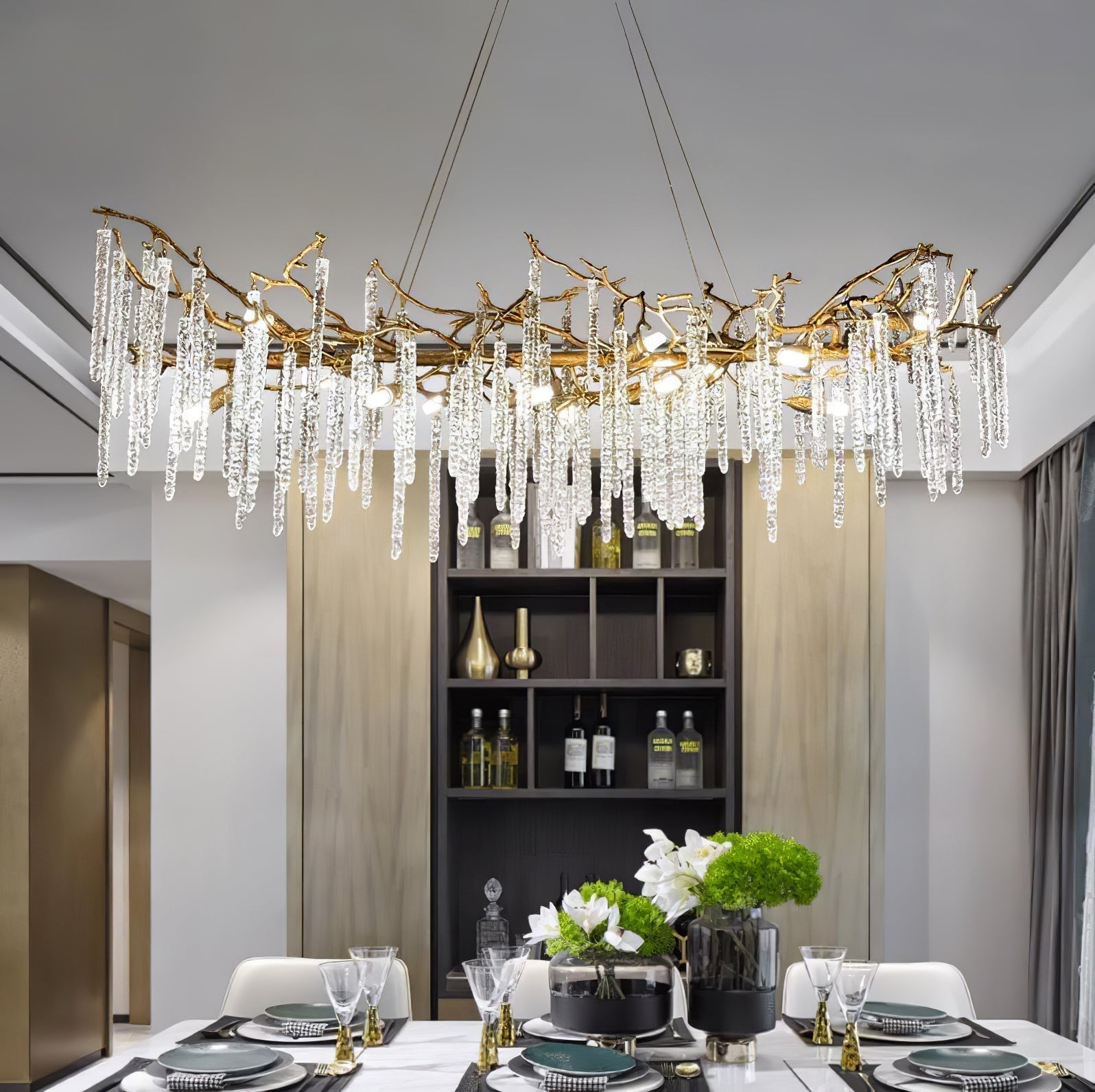 Annata Crystal Icicles Branch Brass Chandelier