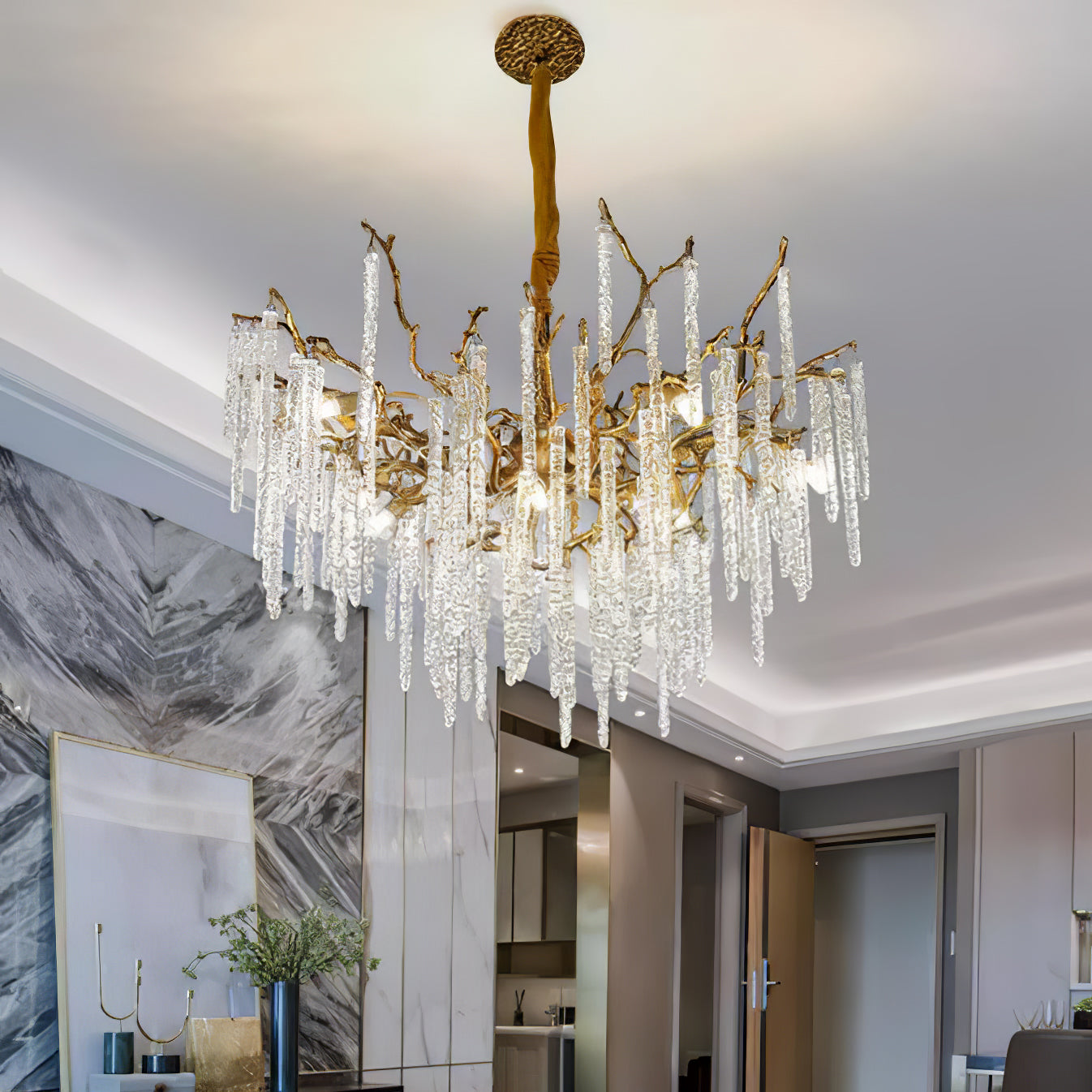 Annata Crystal Icicles Branch Brass Chandelier