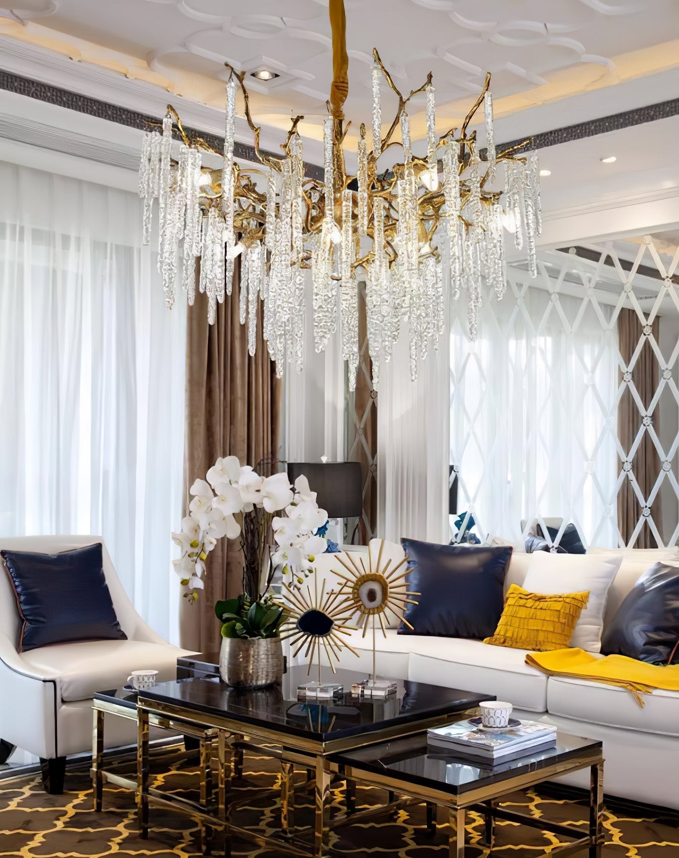 Annata Crystal Icicles Branch Brass Chandelier