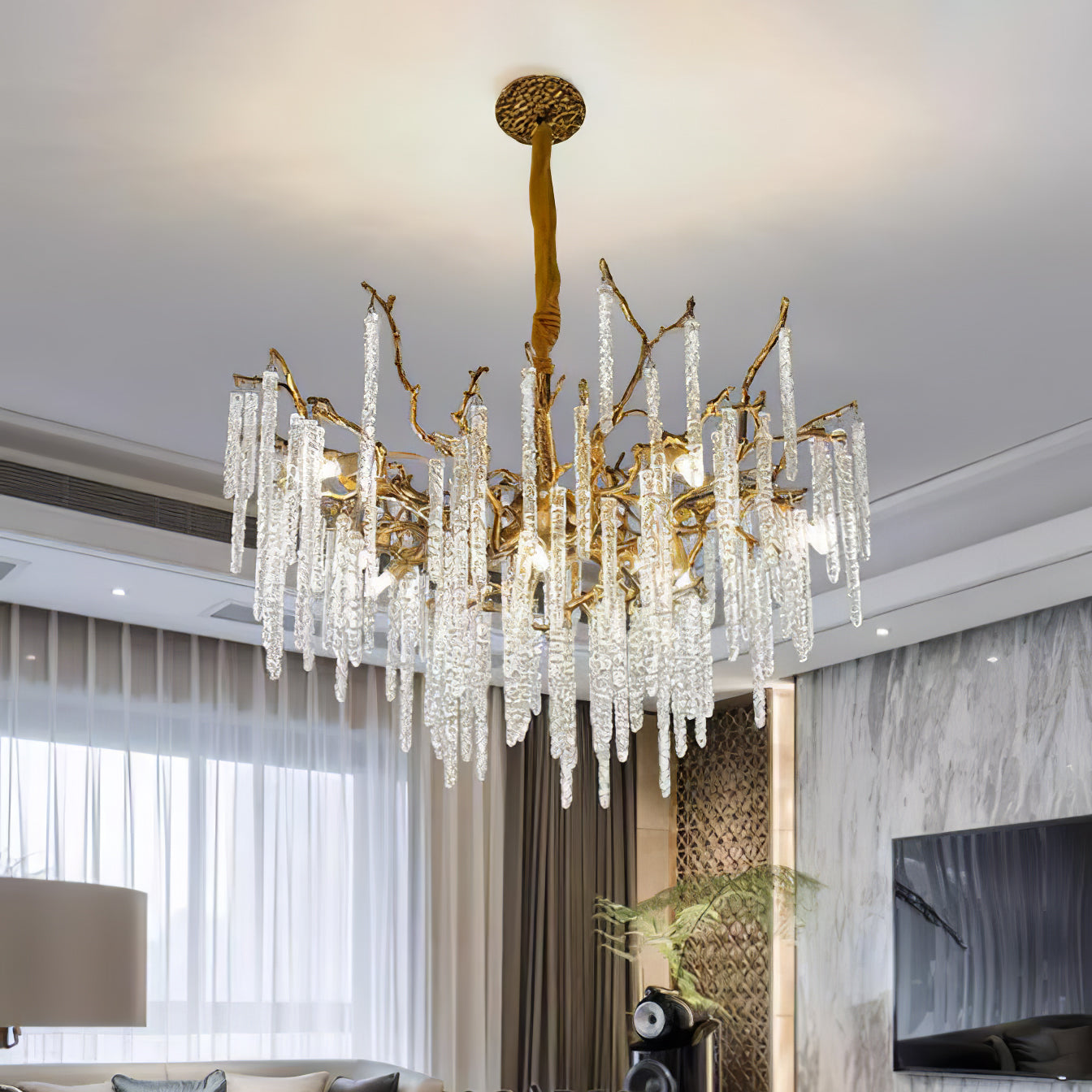 Annata Crystal Icicles Branch Brass Chandelier