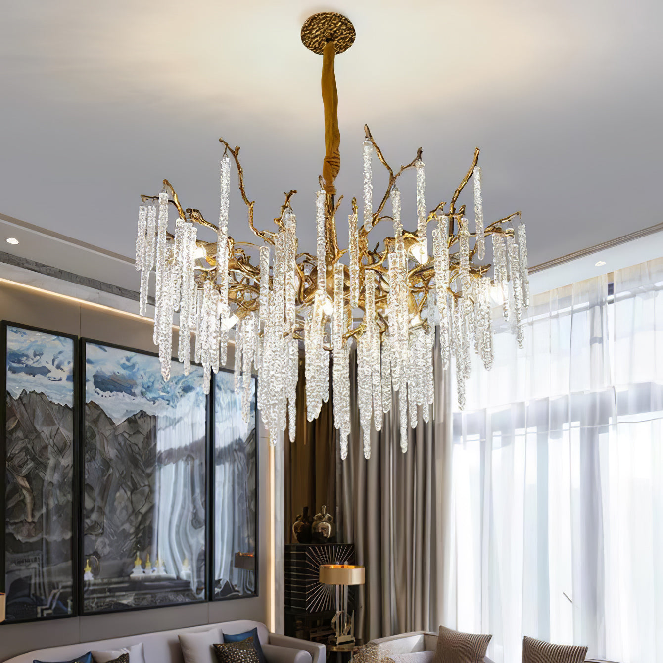 Annata Crystal Icicles Branch Brass Chandelier
