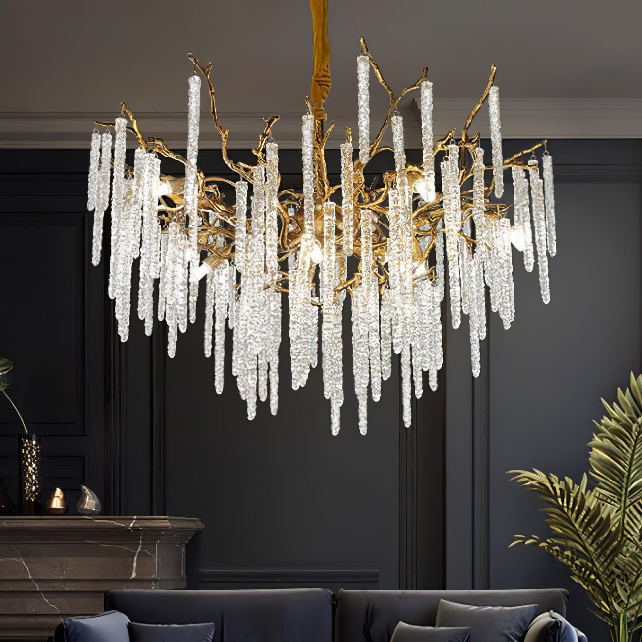 Annata Crystal Icicles Branch Brass Chandelier