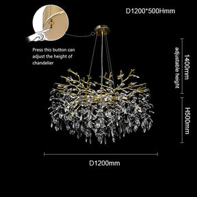 Flavia Round Gold Clear Crystal Branch Chandelier For Living Room