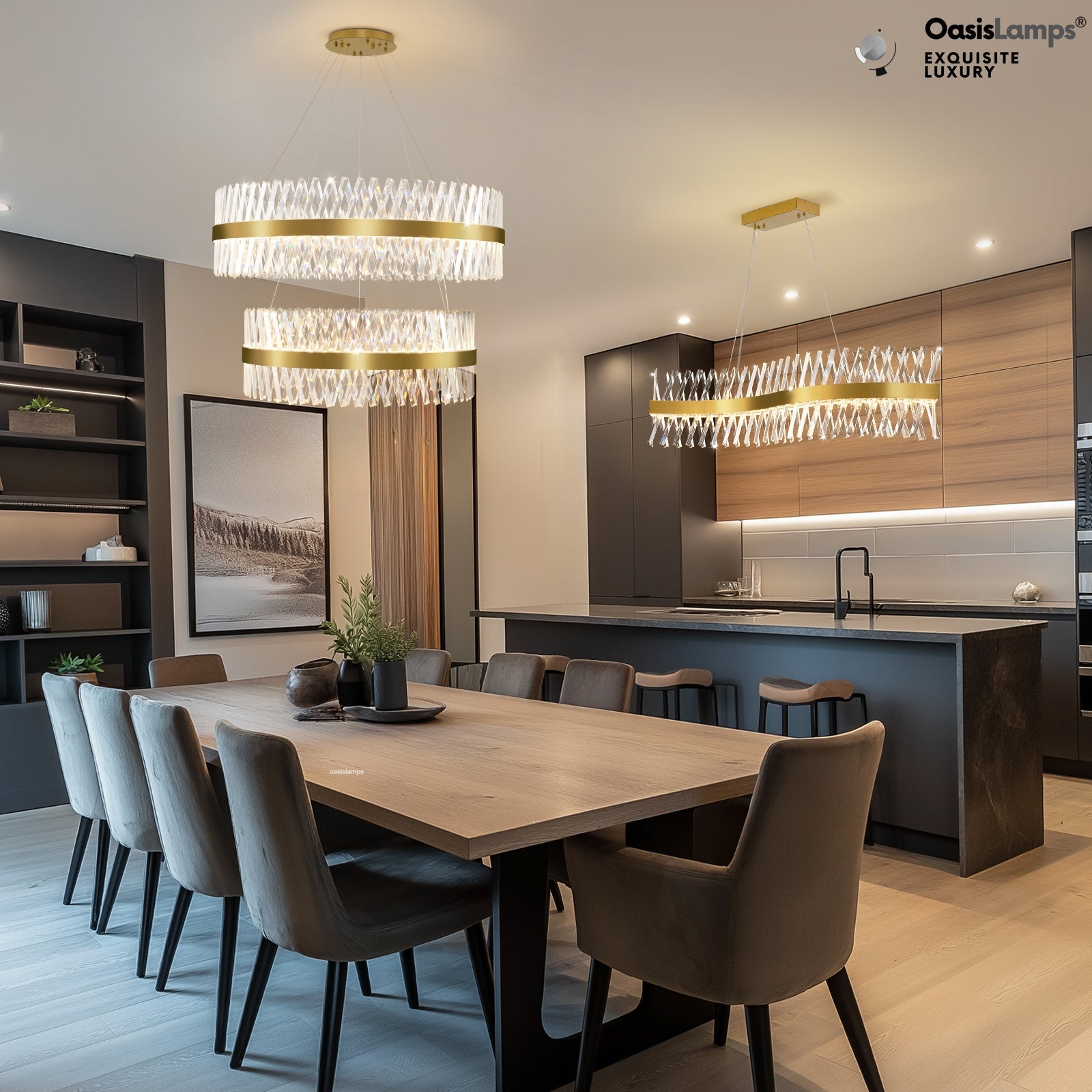 Vetro Prism Crystal 2-Tier Chandelier 31.5" 40" L#Color_Brass,size_D40"+D31.5"