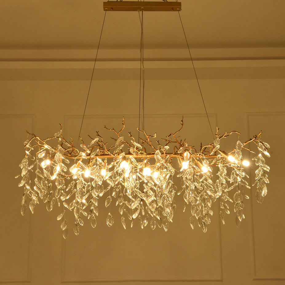 Drop shape Gold Clear Crystal Chandelier For Living Room