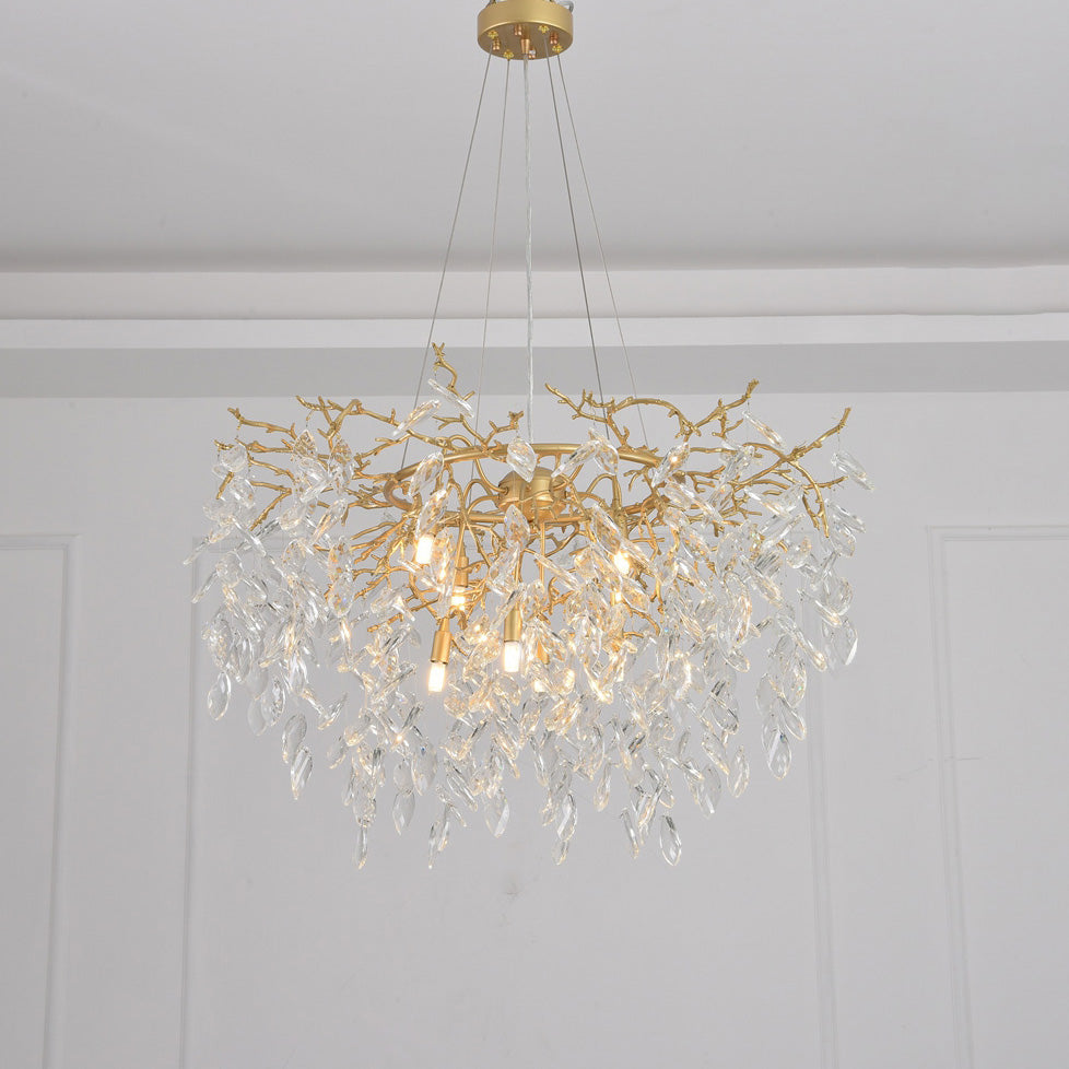 Talia  Round Gold Clear Crystal Chandelier