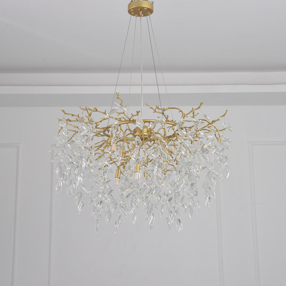 Talia  Round Gold Clear Crystal Chandelier