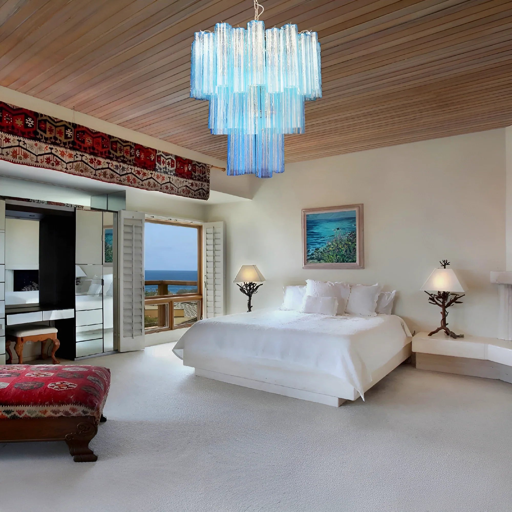 Elegant Blue Murano Glass Tube Chandelier 25.6"