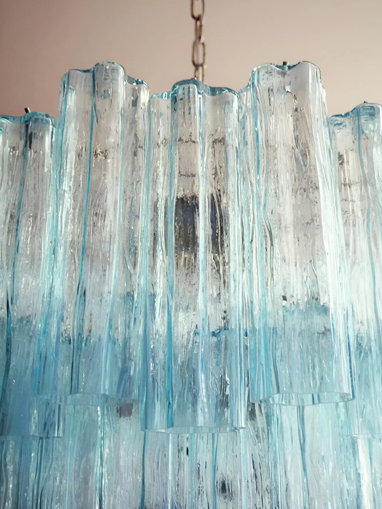Elegant Blue Murano Glass Tube Chandelier 25.6"