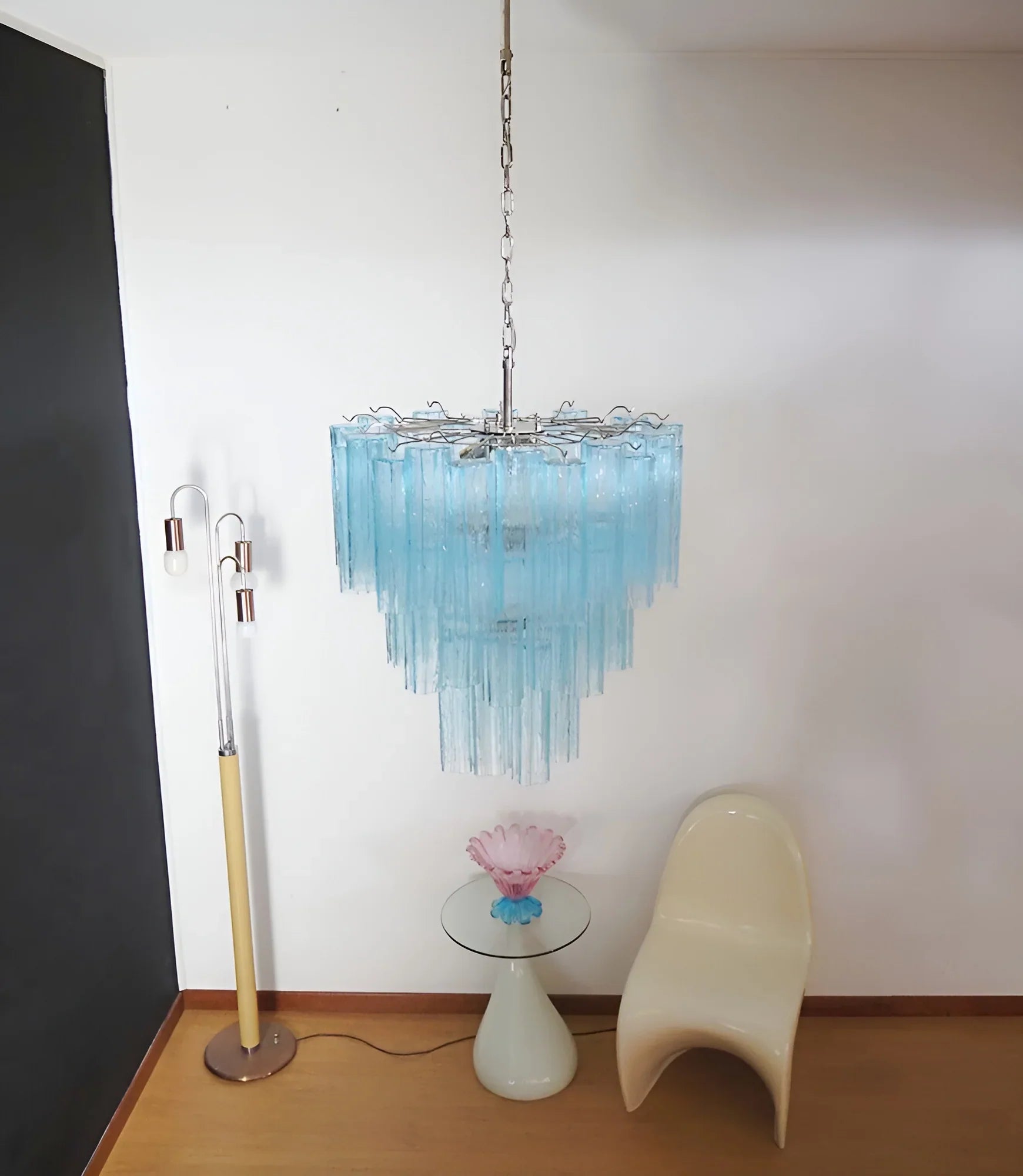 Elegant Blue Murano Glass Tube Chandelier 25.6"