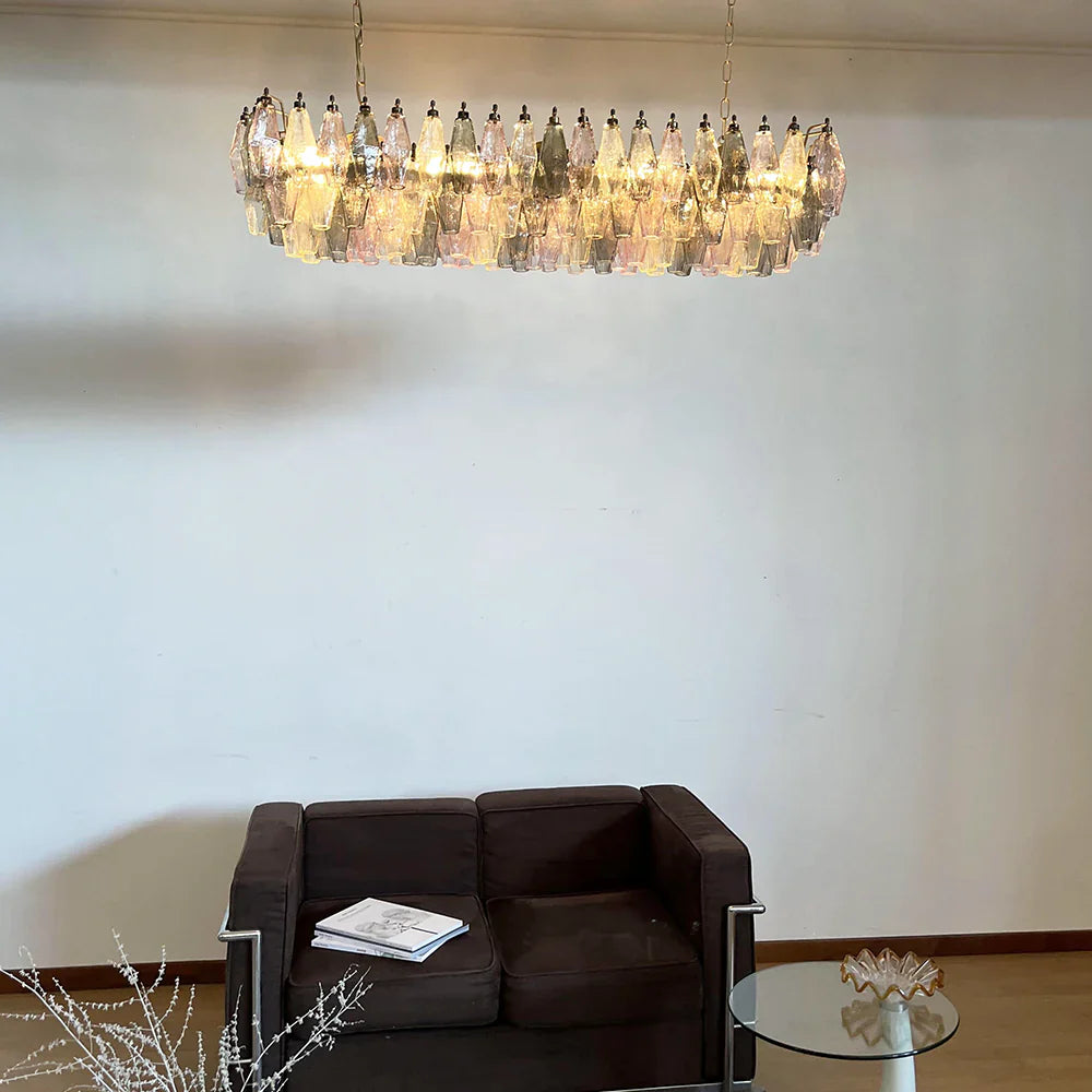 Elegant Multicolored Murano Poliedri Glass Chandelier 49"