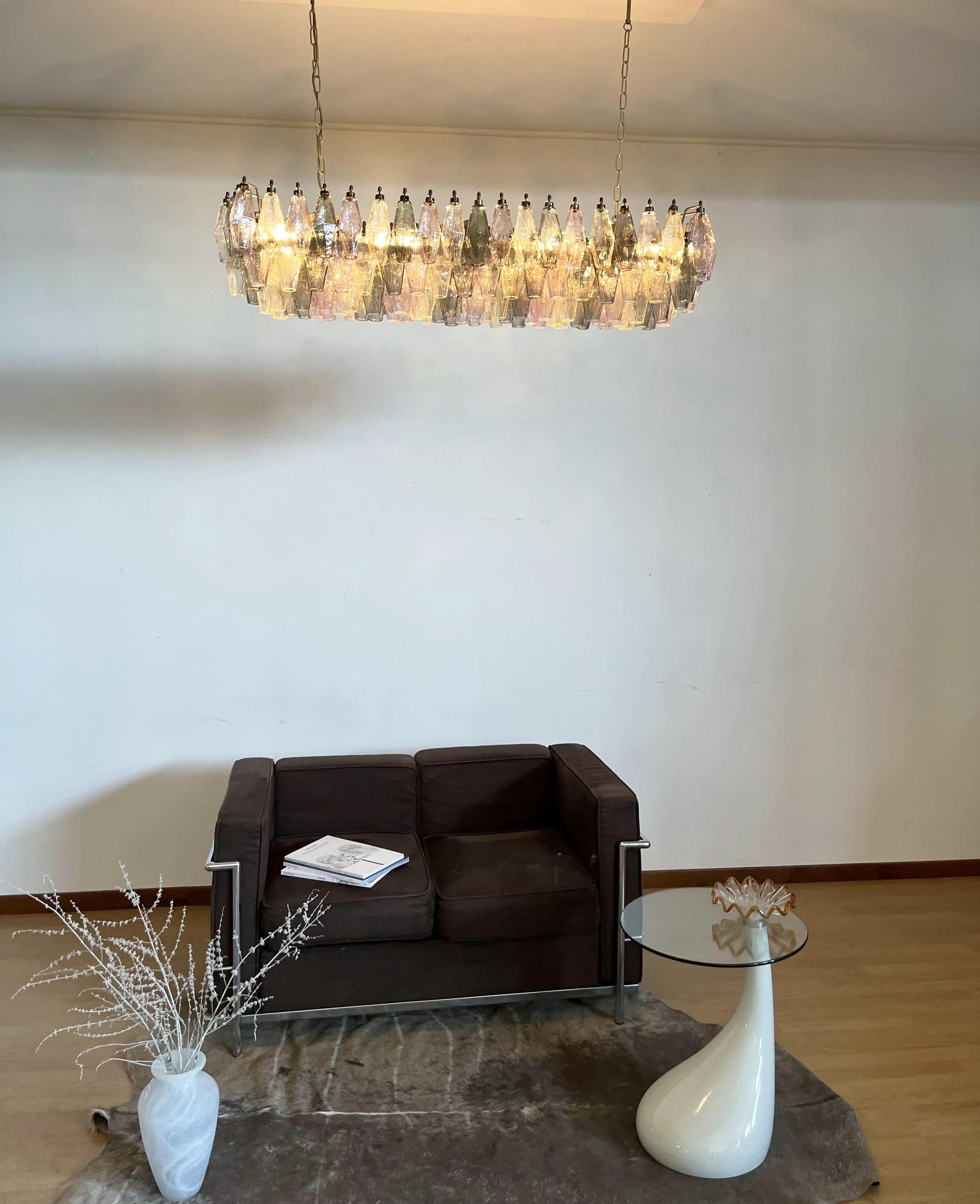 Elegant Multicolored Murano Poliedri Glass Chandelier 49"