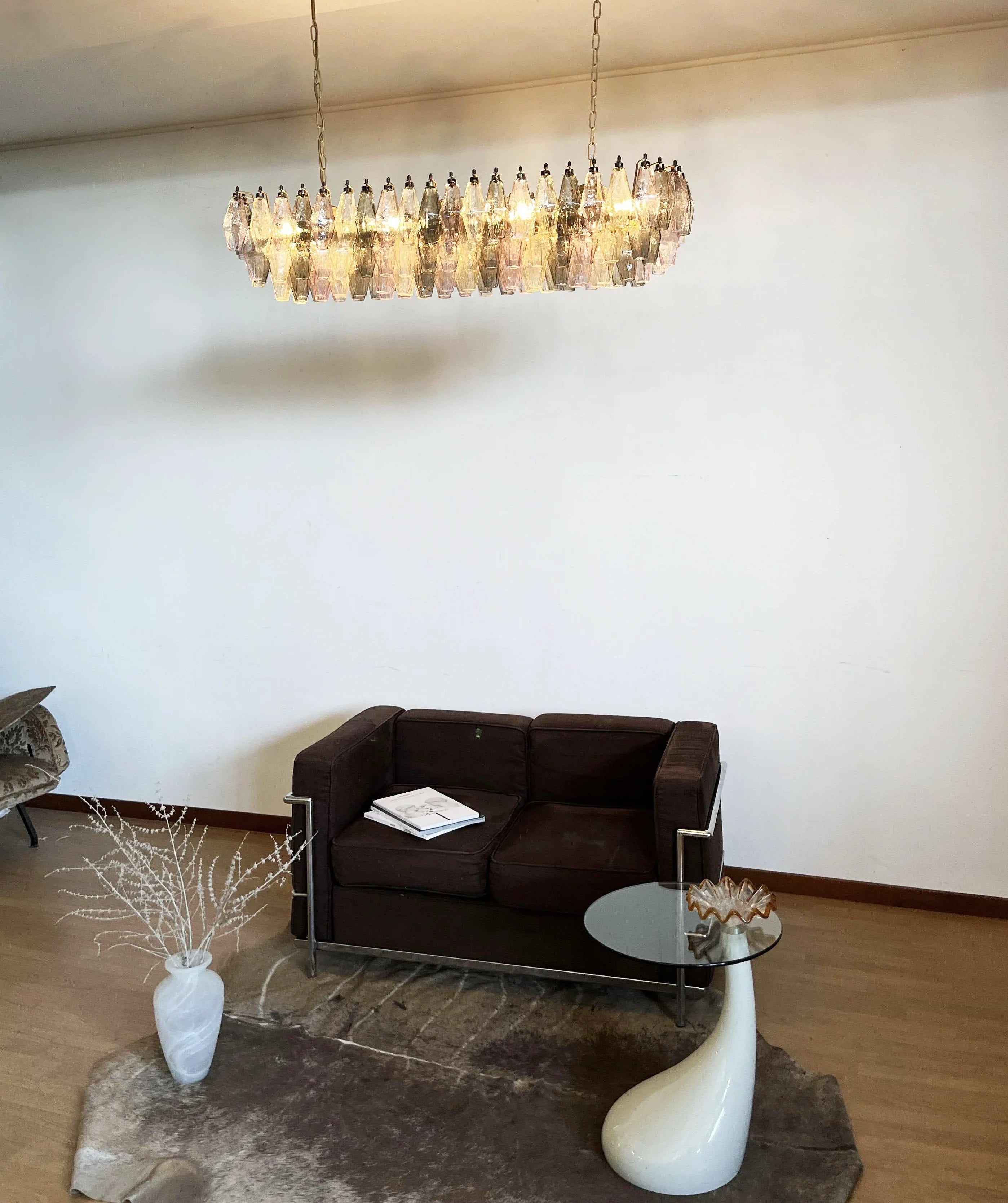 Elegant Multicolored Murano Poliedri Glass Chandelier 49"